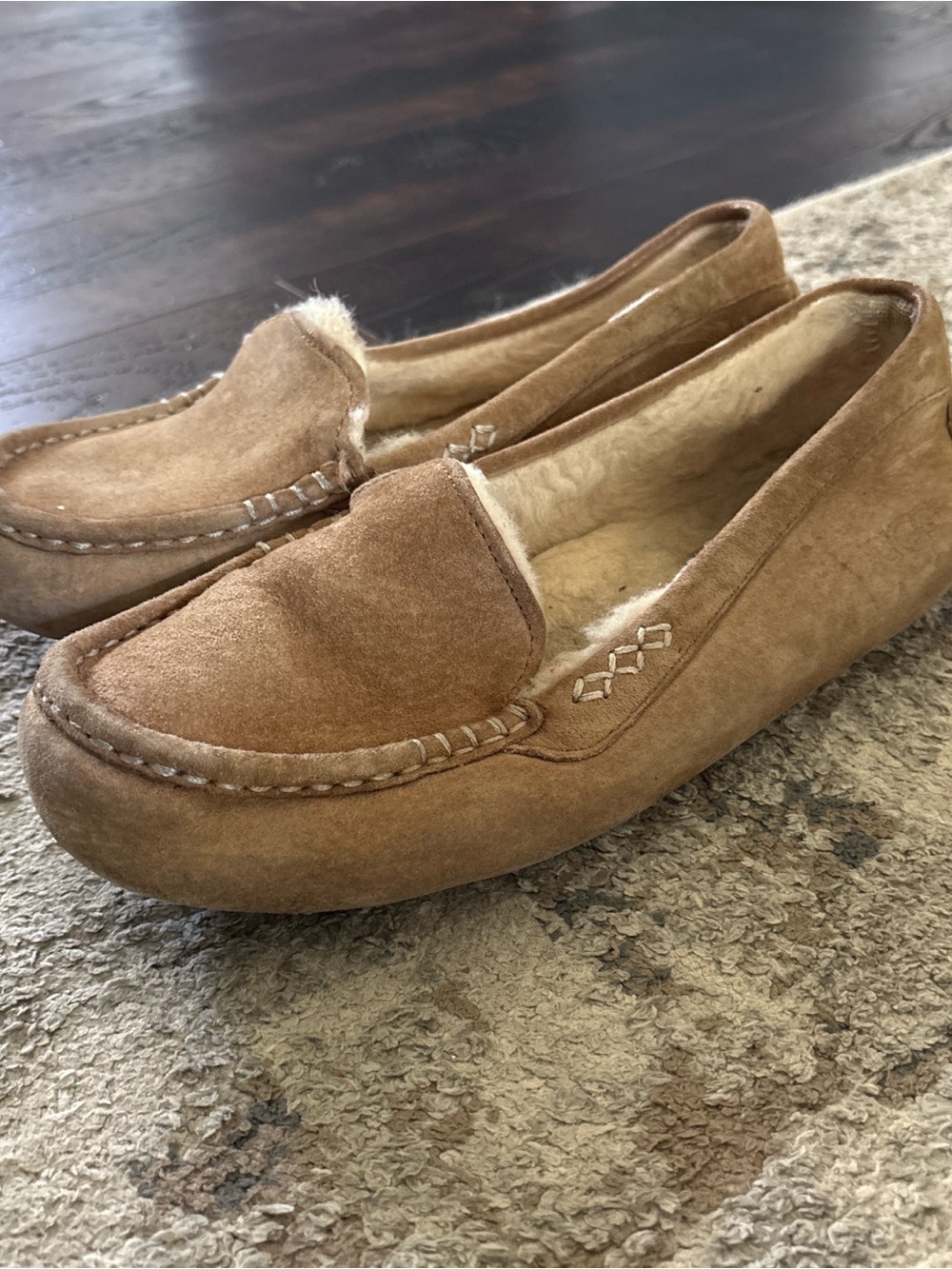 Cozy Ugg Suede Slip-On Loafers in Light Brown